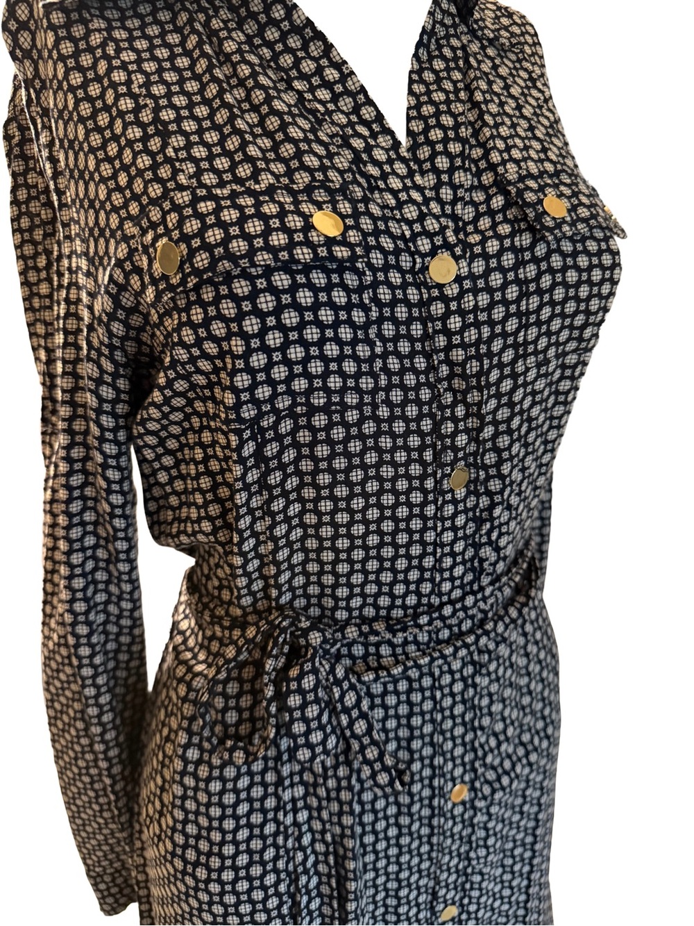 Long Sleeve Button-Front Print Shirt Dress - Picture 6 of 7